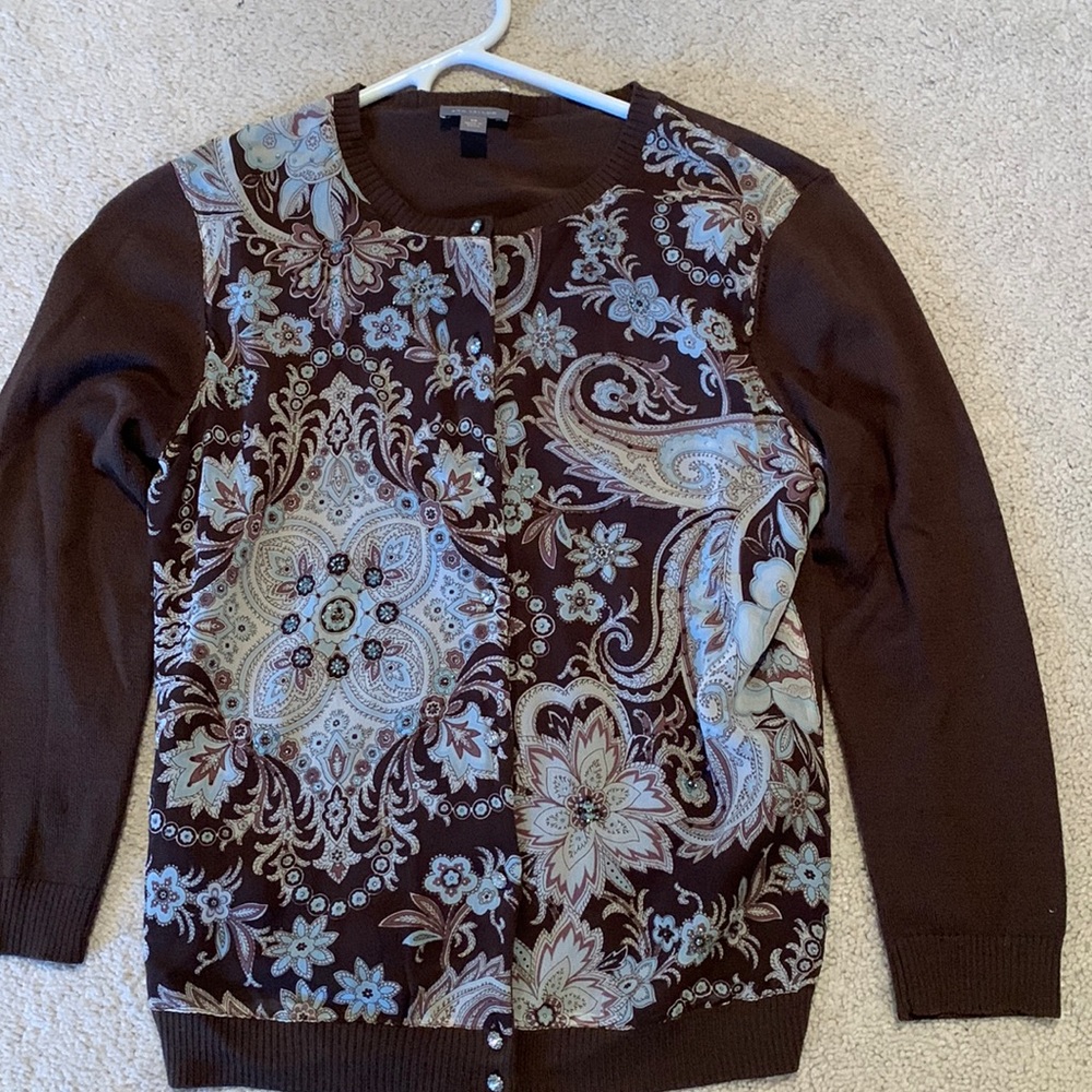 🌟 Rare find! Ann Taylor paisley embellished cardigan with jeweled buttons!🌟